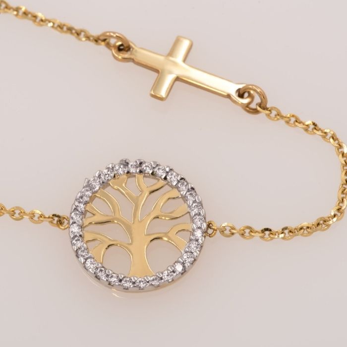 Gold Armband Damen 14 Karat Heilig Kreuz