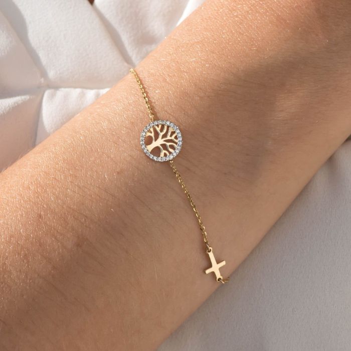 Gold Armband Damen 14 Karat Heilig Kreuz