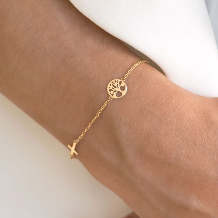 Gold Armband Damen 585K Heilig Kreuz