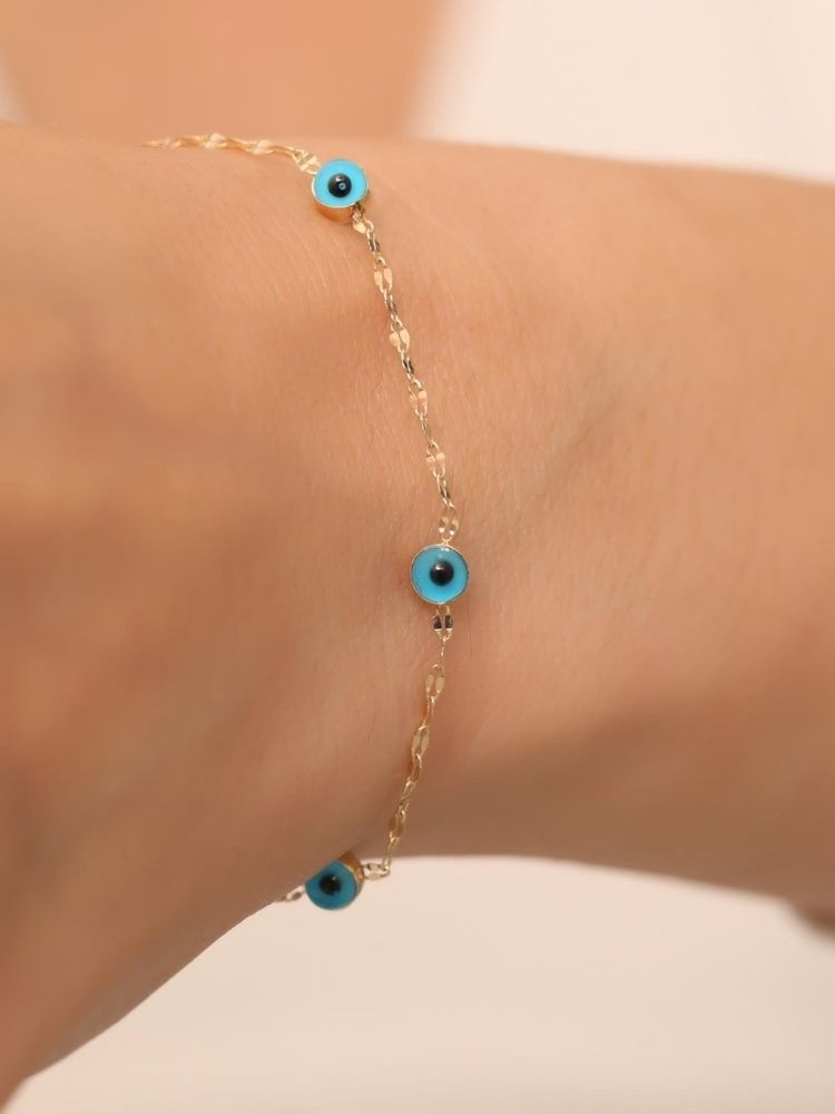  goldarmband-damen-585-echt-14-karat-gold-blau-5-augen-verspiegeltes-armband