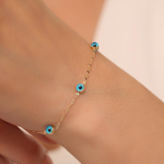  goldarmband-damen-585-echt-14-karat-gold-blau-5-augen-verspiegeltes-armband
