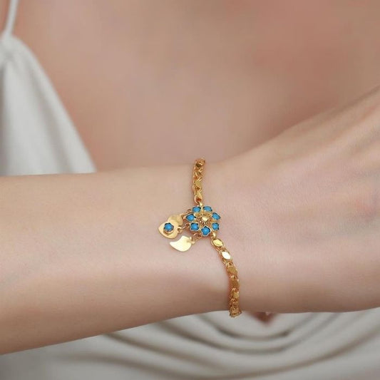 goldarmband-damen-turkisch-14-karat-gold-blau-ganseblumchen-aleppo-armband