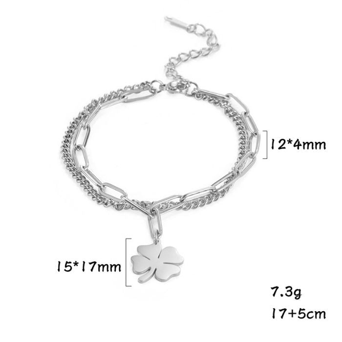 kleeblatt-armband-316l-edelstahlarmband-damen-doppelschichtige-buroklammerkette