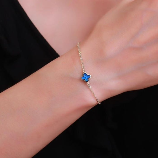 kleeblatt-armband-gold-585-echt-14-karat-gold-marineblau-emailliertes-kleeblatt-armband