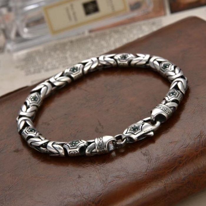     silberarmband-herren-s925-silber-armband-retro-personlichkeit-diamant-eingelegt-gericht-grun-frieden-korn-armband